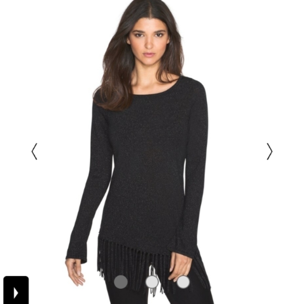 White House Black Market Metallic Fringe Hem Asymmetrical Sweater XS